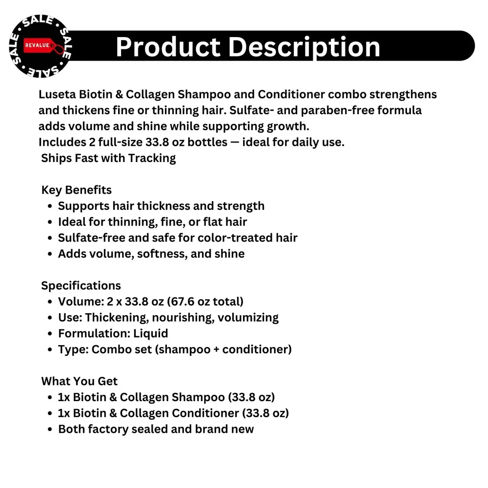 2-Pack Luseta Biotin Collagen‎ Shampoo Conditioner 33.8oz Volumizing Hair Growth
